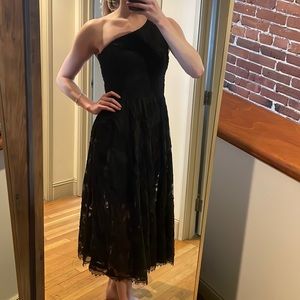 Black one shoulder midi dress